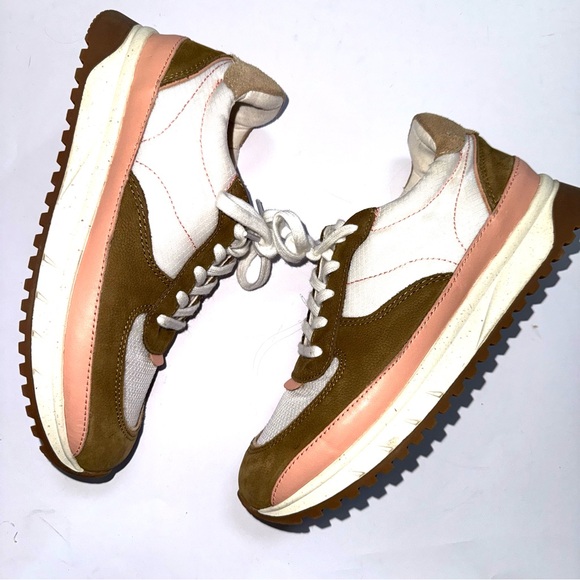 Madewell Kickoff Sneakers Tan Pink White Size 8 - Picture 1 of 4